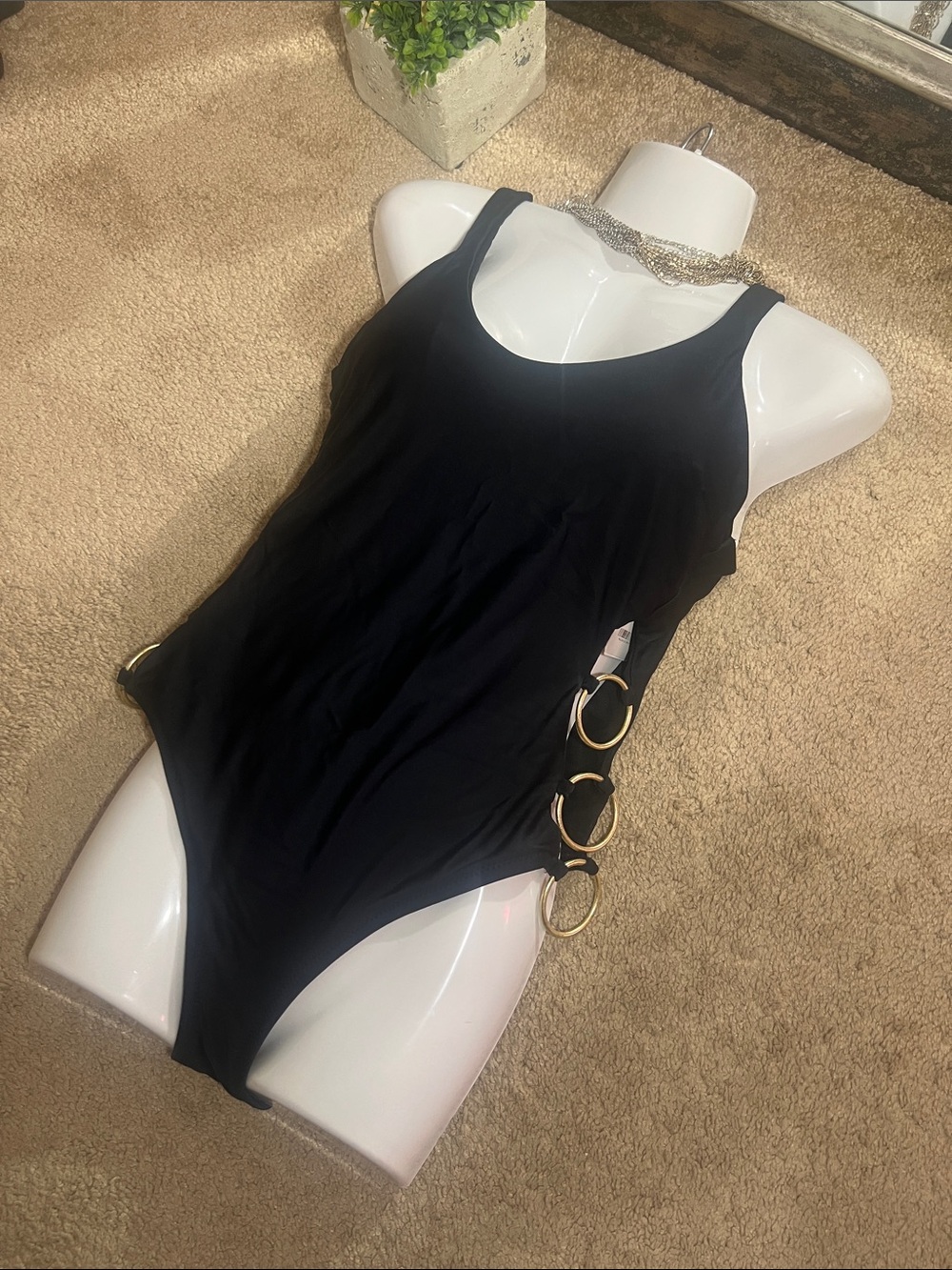 Mossimo Supply Co. Black One-Piece Swimsuit with Gold Ring Accents